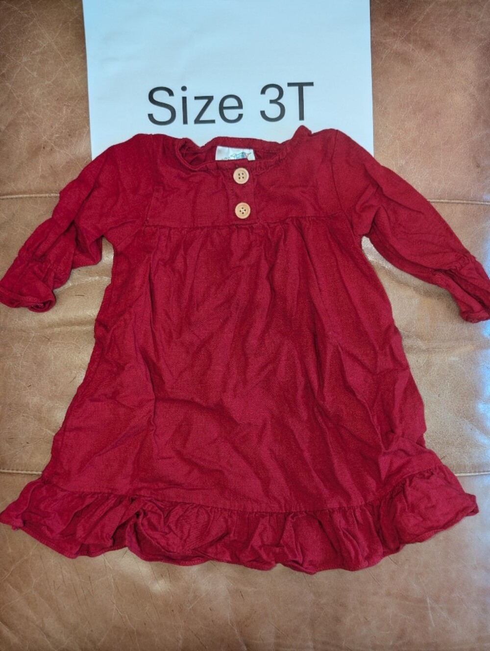 Red Linen/Cotton Blend Red Dress Girls 3T